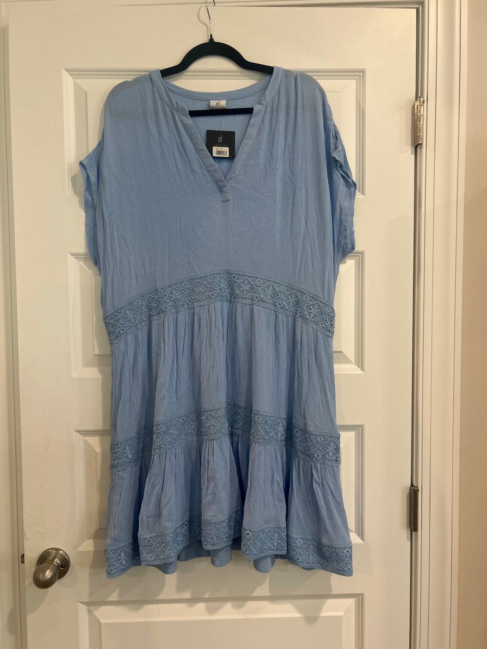 NWT Gibson Look Blue Flowy Dress with Crochet Lace Details size L